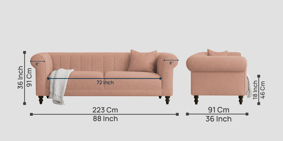 Sahara Fabric 3 Seater Sofa In Maple Pink Colour - Febonic Living
