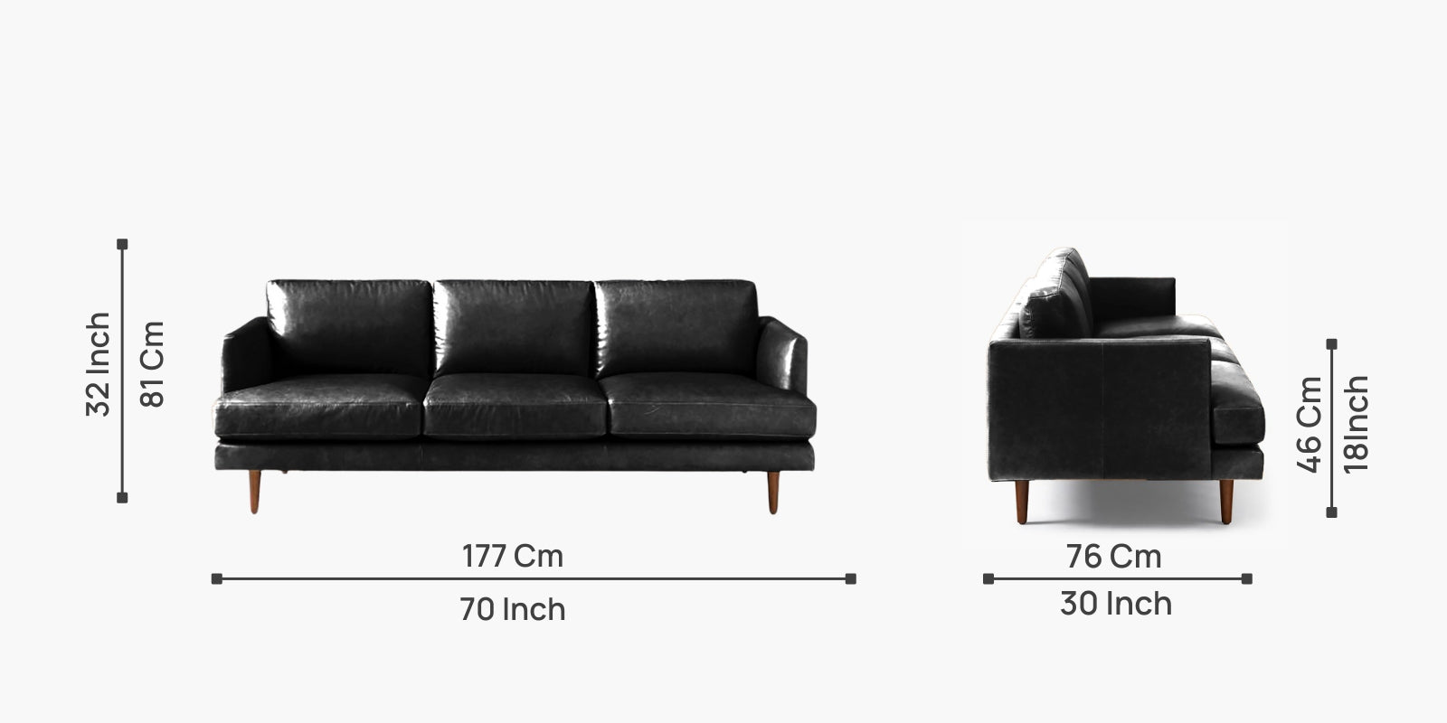 Sterio Leatherette 3 Seater Sofa in Lama Black Colour