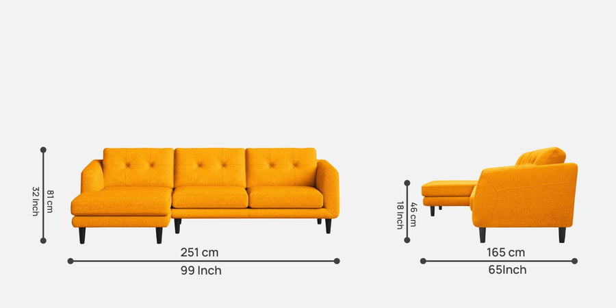 Natasha Velvet Rhs Sectional Sofa 3 Lounger In Saffron Yellow Colour - Febonic Living