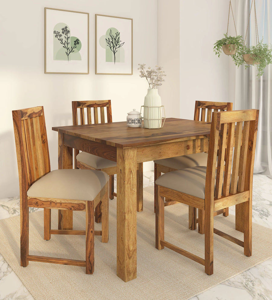 Nuck Sheesham Wood 4 Seater Dining Set In Rustic Teak Finish - Febonic Living