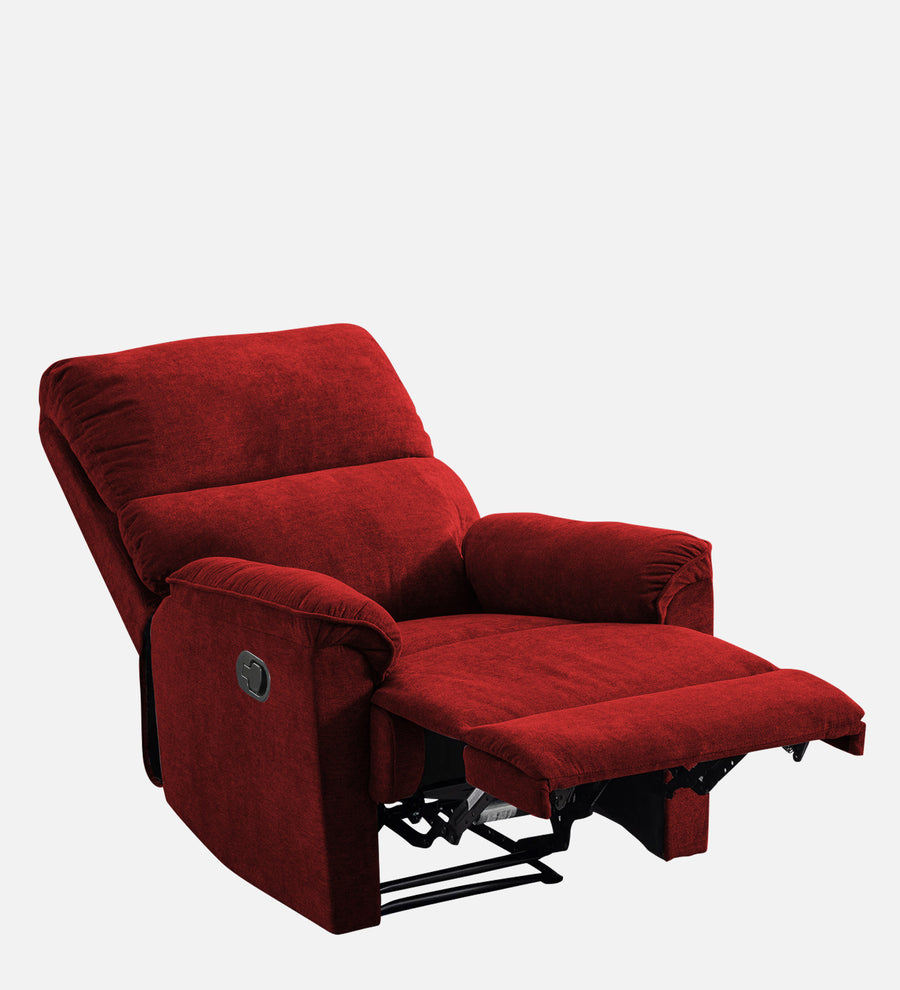 Abby Fabric 1 Seater Motorized Recliner In Blood Maroon Colour - Reclined View by Febonic Living