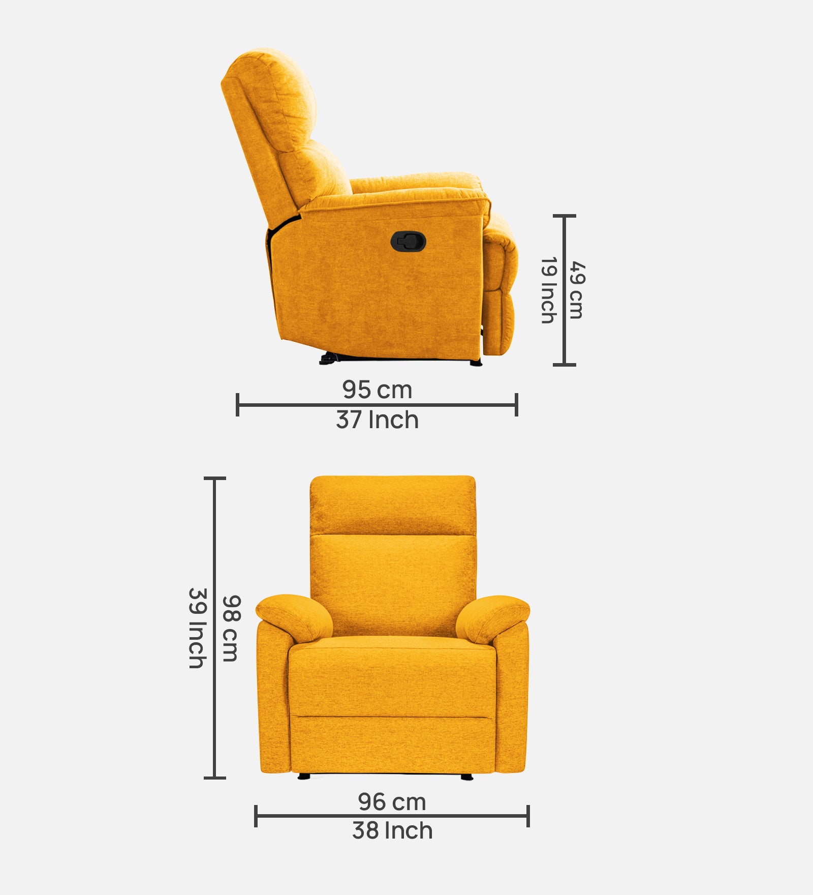 Abby Fabric 1 Seater Motorized Recliner In Bold Yellow Colour - Dimensions by Febonic Living