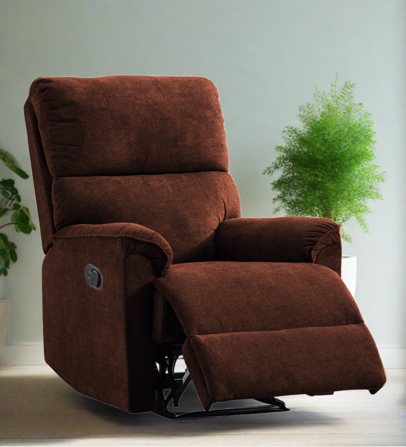 Abby 1 Seater Motorized Fabric Recliner - Coffee Brown - Living View by Febonic Living