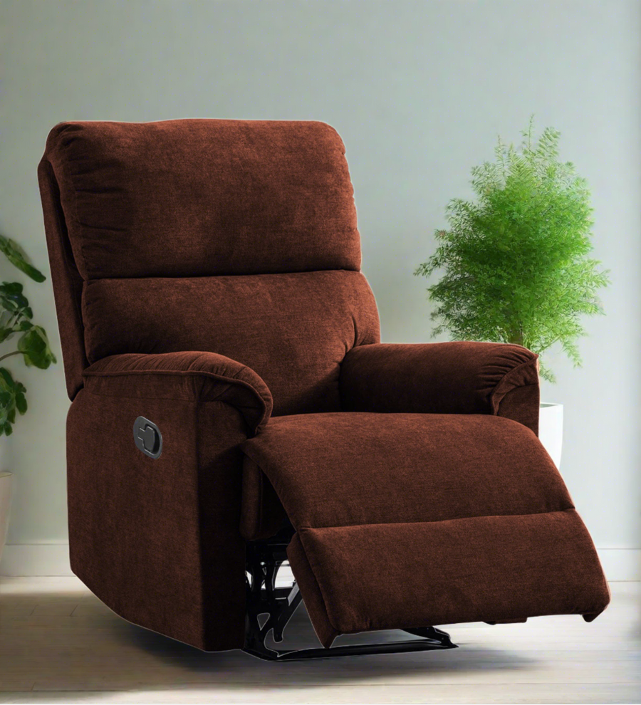Abby 1 Seater Motorized Fabric Recliner - Coffee Brown - Living View by Febonic Living