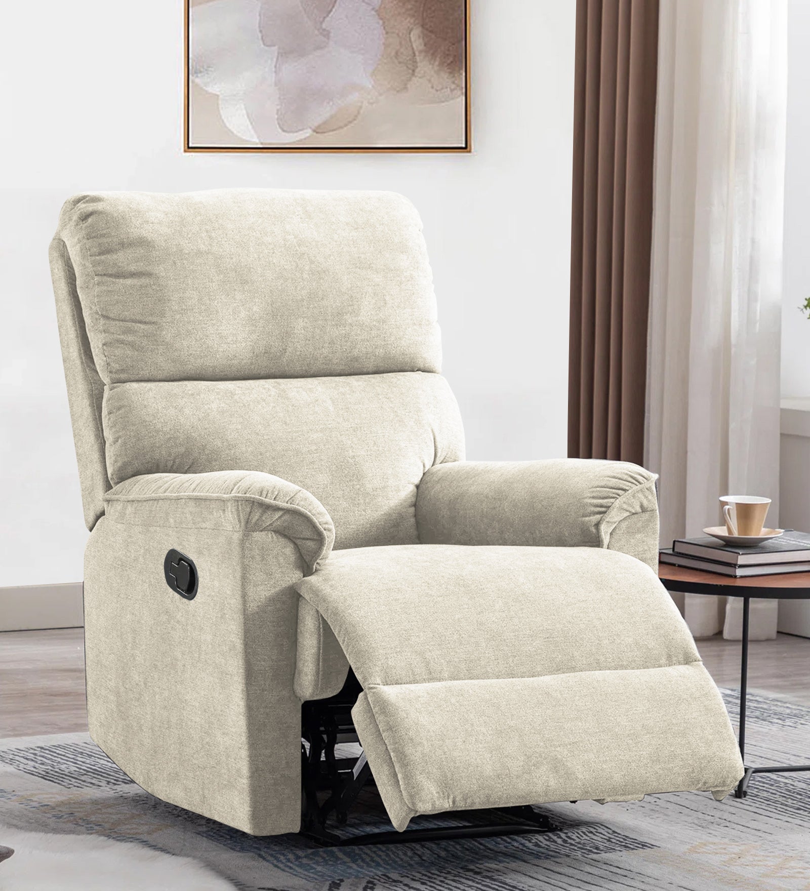 Abby 1 Seater Motorized Fabric Recliner - Ivory Cream - Living View by Febonic Living