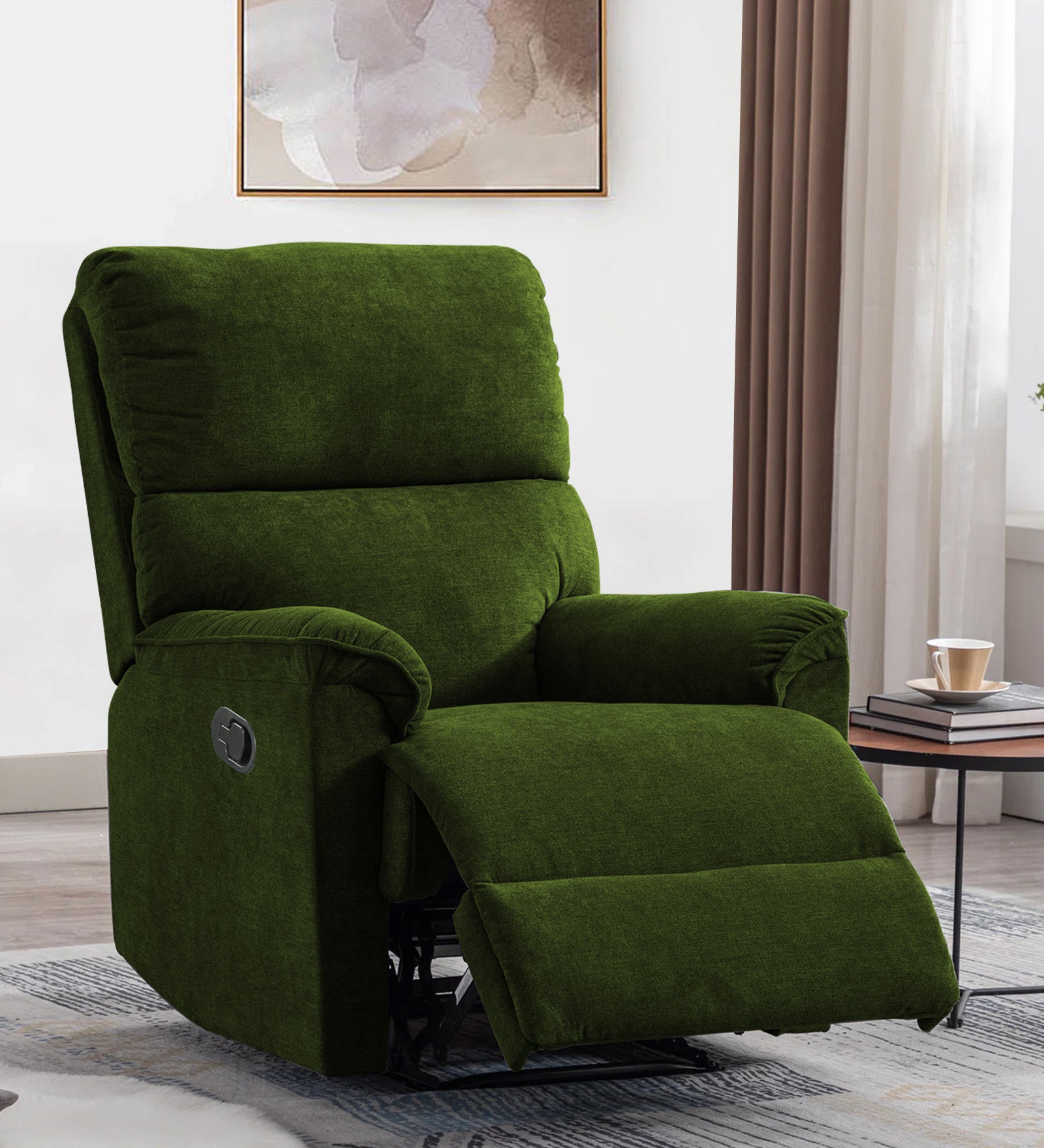 Abby 1 Seater Motorized Fabric Recliner - Olive Green - Living View by Febonic Living