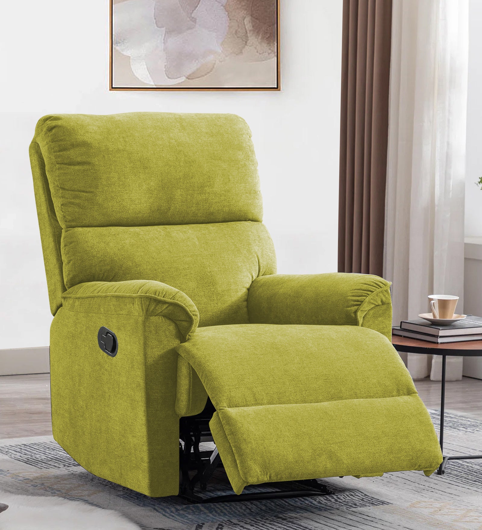 Abby 1 Seater Motorized Fabric Recliner - Parrot Green - Living View by Febonic Living