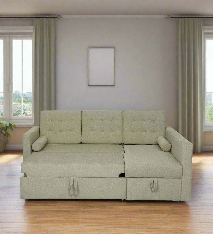Ace 3 Seater Pull Out Cum Bed Fabric Sofa cum bed featuring a Front facing chaise and modern upholstered design- Ivory Cream by Febonic Living