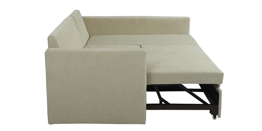 Ace Fabric 3 Seater Pull Out Sofa Cum Bed In Ivory Cream Colour With Storage with side view - Febonic Living