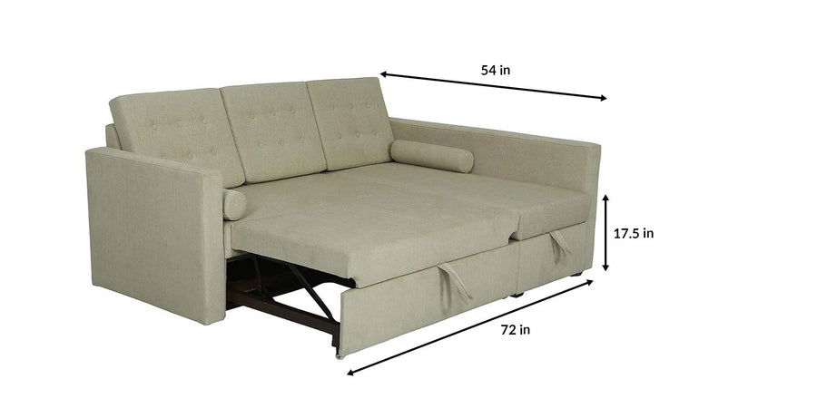Ace Fabric 3 Seater Pull Out Sofa Cum Bed In Ivory Cream Colour With Storage with dimension  - Febonic Living