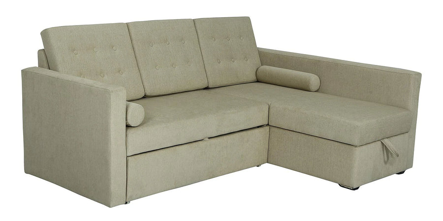 Ace Fabric 3 Seater Pull Out Sofa Cum Bed In Ivory Cream Colour With Storage with bg - Febonic Living