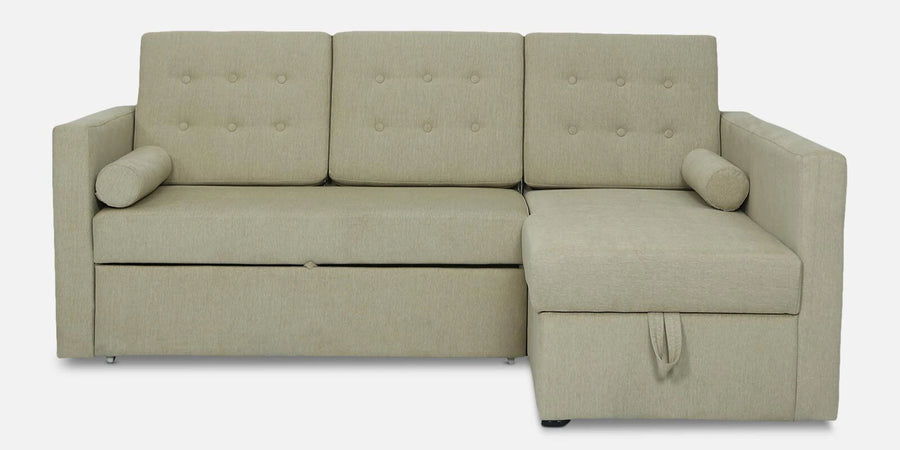 Ace Fabric 3 Seater Pull Out Sofa Cum Bed In Ivory Cream Colour With Storage with white background - Febonic Living