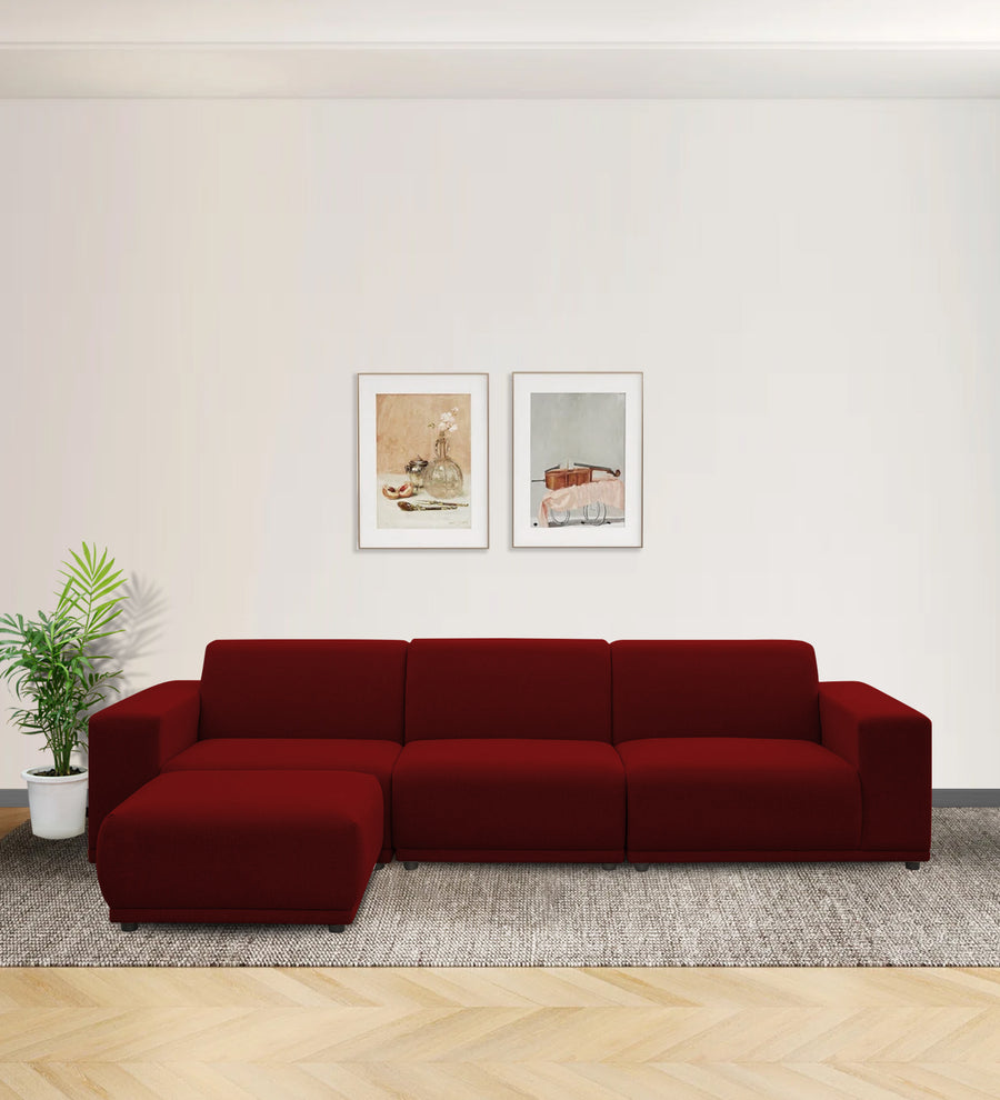 Adam LHS (3+Ottoman Lounger) Fabric Sectional Sofa Living Room- Blood Maroon by Febonic Living