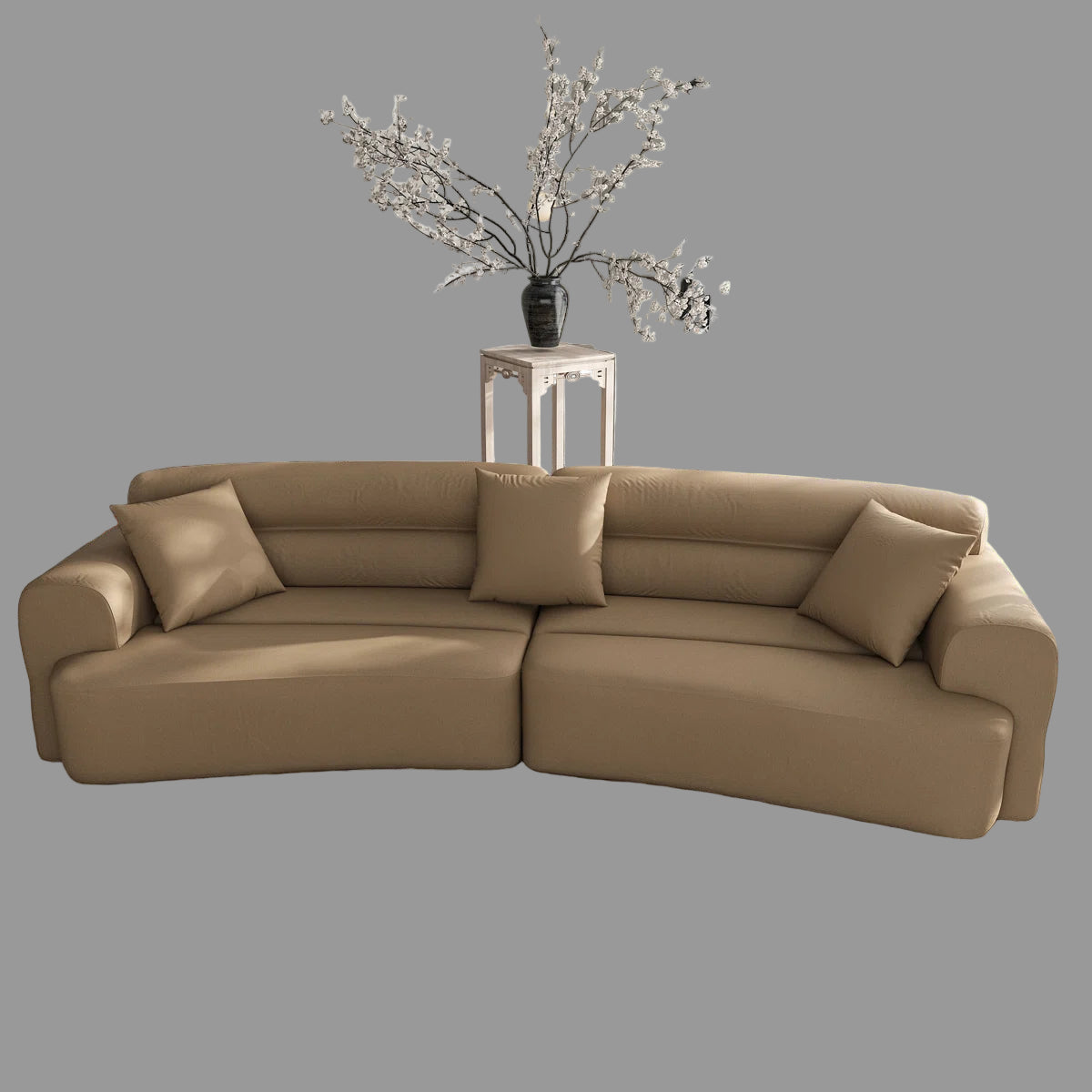 Adarin Velvet 4 Seater Curved Sofa In Cream Beige Colour