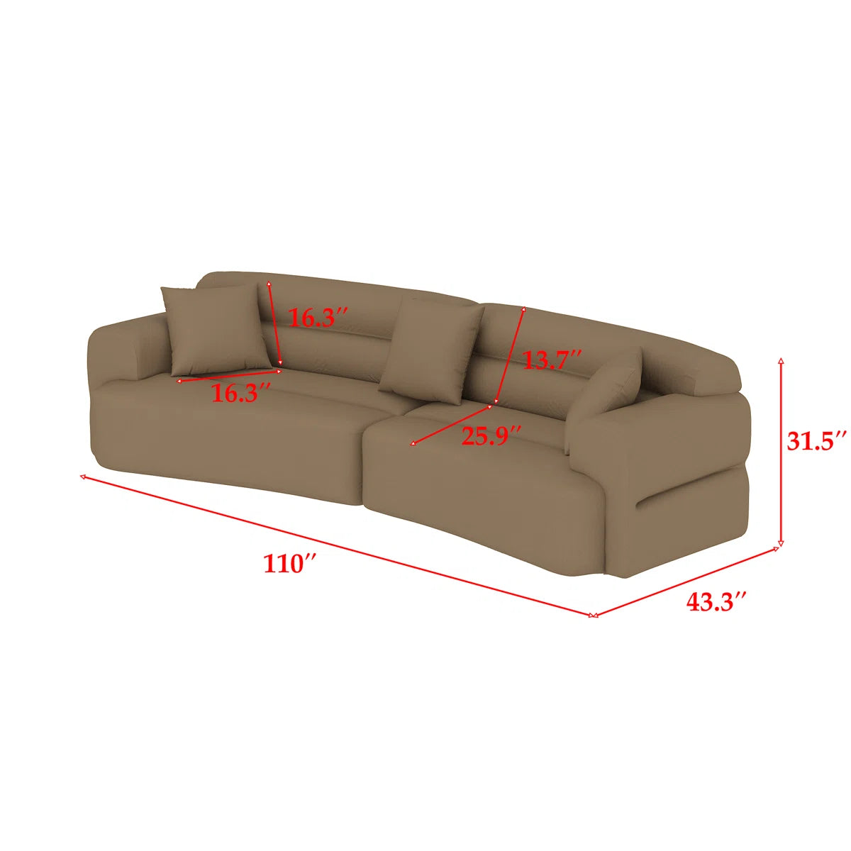 Adarin Velvet 4 Seater Curved Sofa In Cream Beige Colour