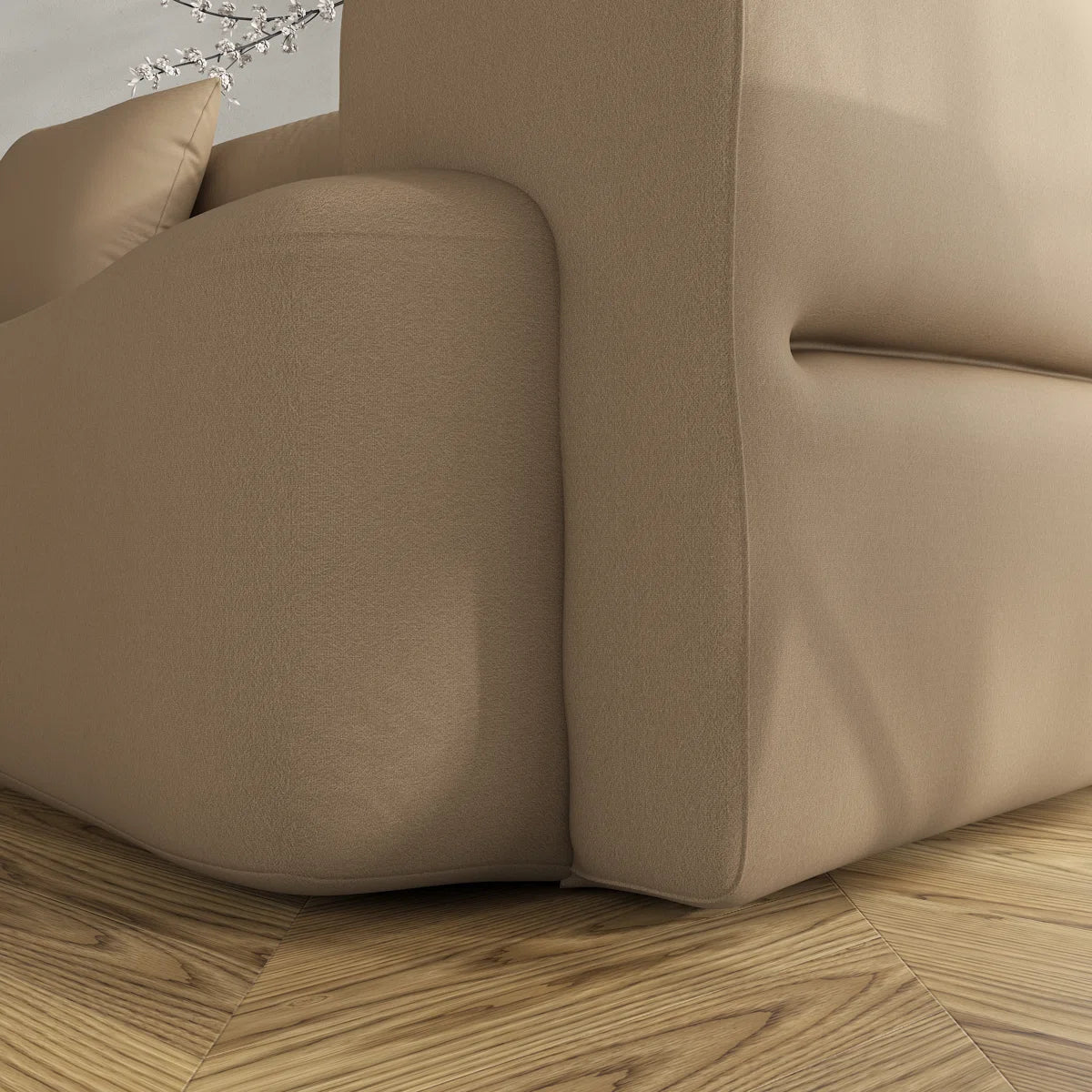 Adarin Velvet 4 Seater Curved Sofa In Cream Beige Colour