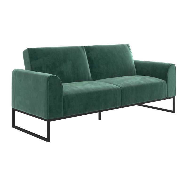Cane Velvet 3 Seater Convertible Sofa Cum Bed In Pine Green Colour - Febonic Living