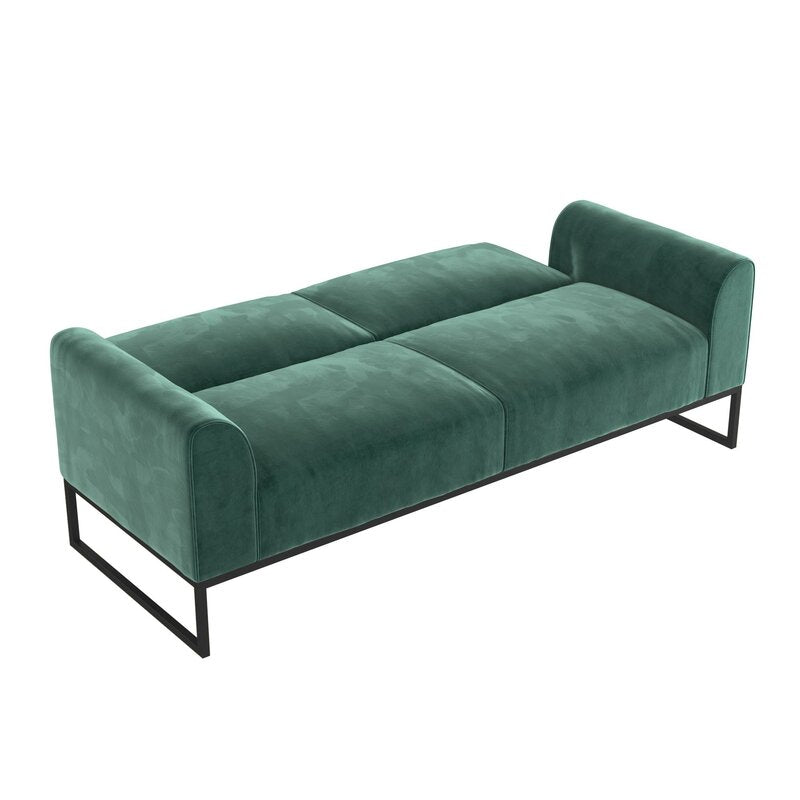 Cane Velvet 3 Seater Convertible Sofa Cum Bed In Pine Green Colour - Febonic Living