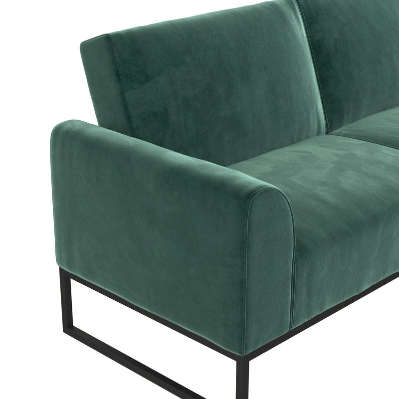 Cane Velvet 3 Seater Convertible Sofa Cum Bed In Pine Green Colour - Febonic Living