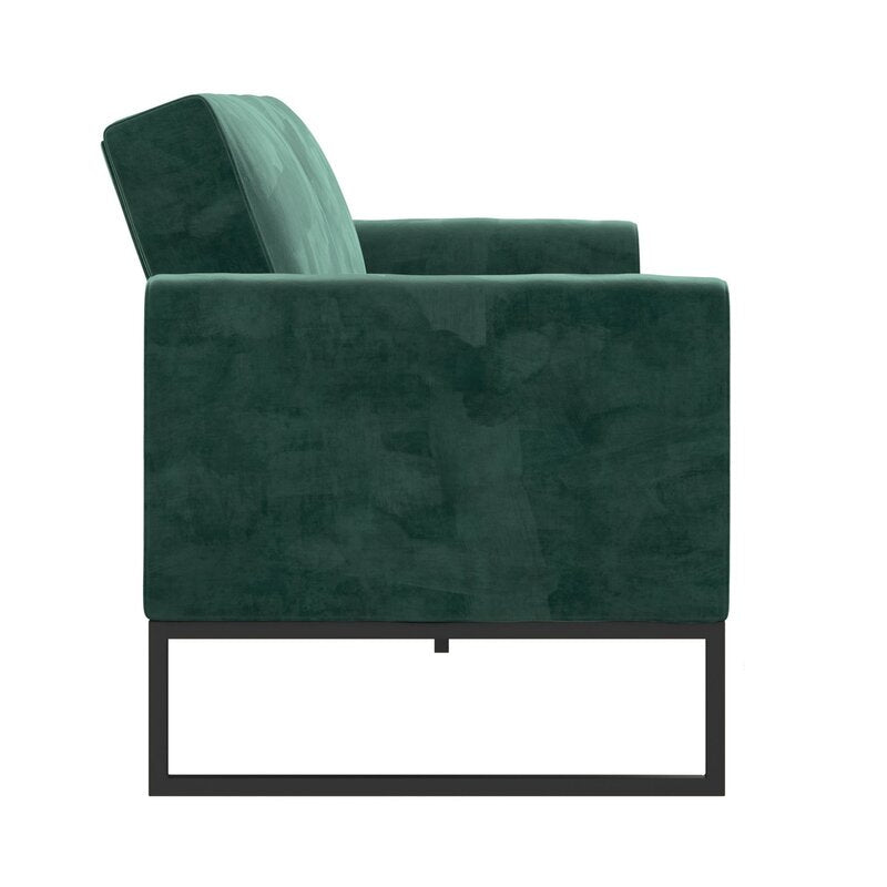 Cane Velvet 3 Seater Convertible Sofa Cum Bed In Pine Green Colour - Febonic Living