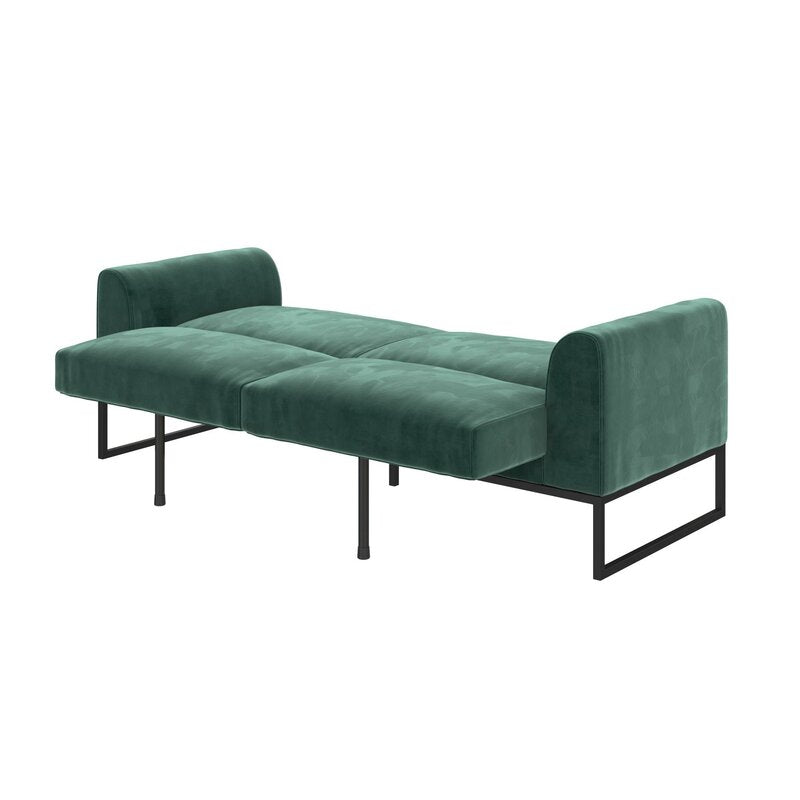 Cane Velvet 3 Seater Convertible Sofa Cum Bed In Pine Green Colour - Febonic Living
