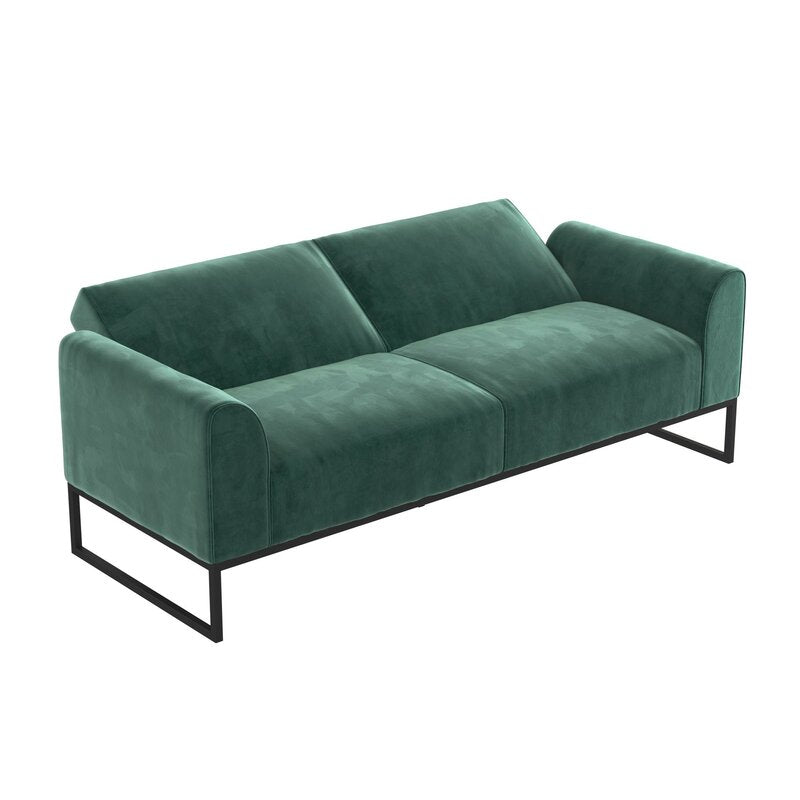 Cane Velvet 3 Seater Convertible Sofa Cum Bed In Pine Green Colour - Febonic Living