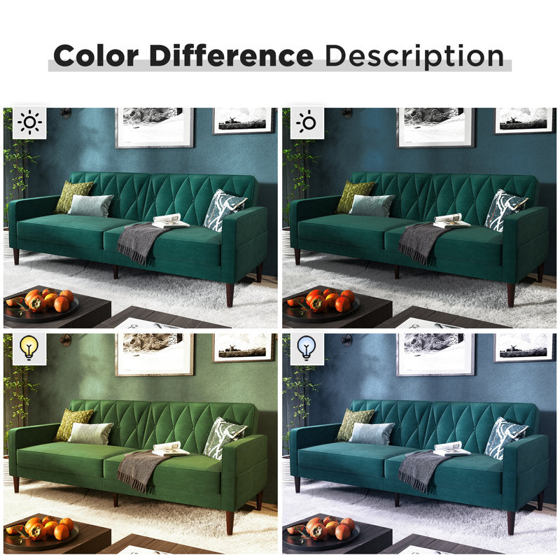 Luster Velvet 3 Seater Convertible Sofa Cum Bed In Pine Green Colour
