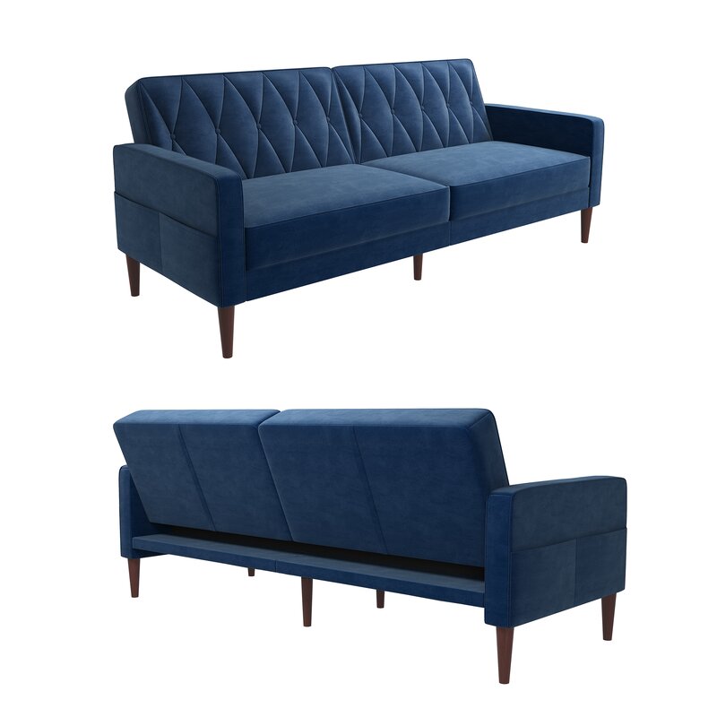 Luster Velvet 3 Seater Convertible Sofa Cum Bed In Imperial Blue Colour - Febonic Living