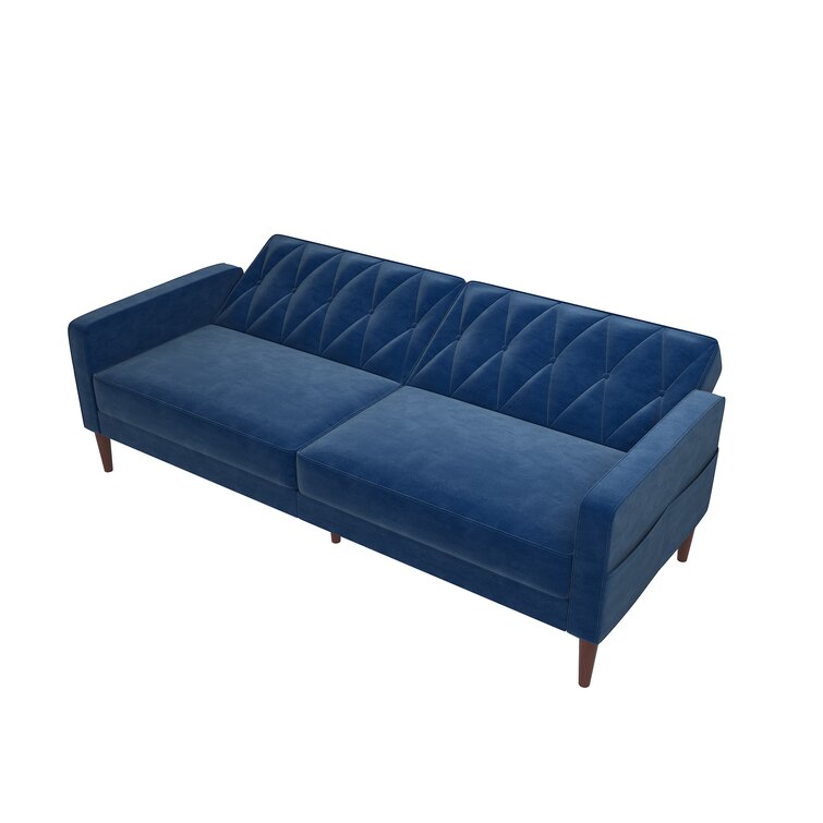 Luster Velvet 3 Seater Convertible Sofa Cum Bed In Imperial Blue Colour - Febonic Living