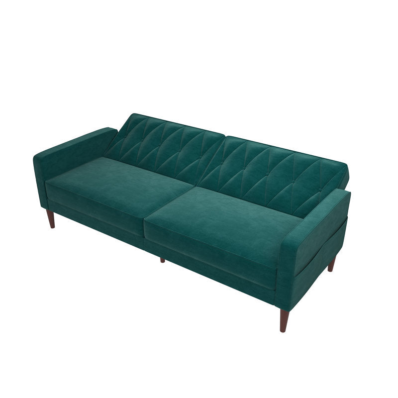 Luster Velvet 3 Seater Convertible Sofa Cum Bed In Pine Green Colour