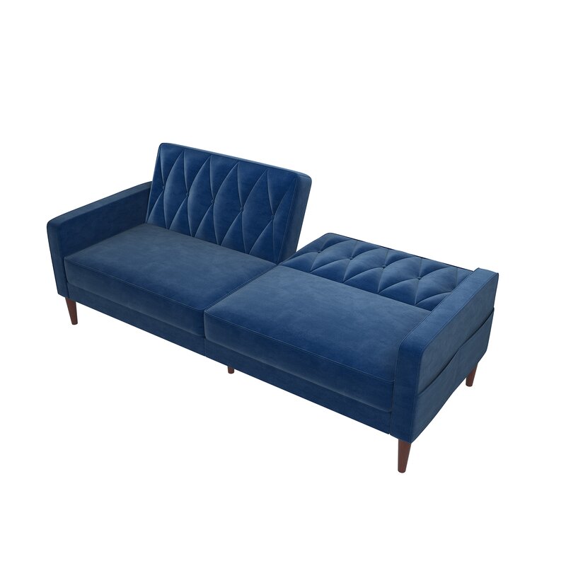 Luster Velvet 3 Seater Convertible Sofa Cum Bed In Imperial Blue Colour - Febonic Living