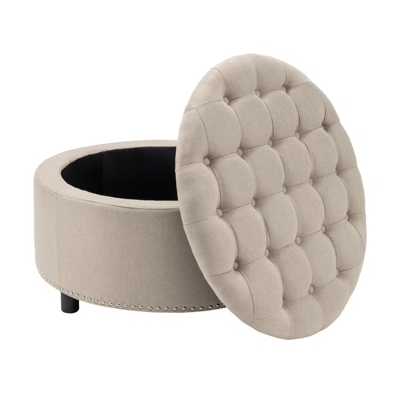 Fleety Fabric Ottoman In Ivory Cream Colour With Storage - Febonic Living