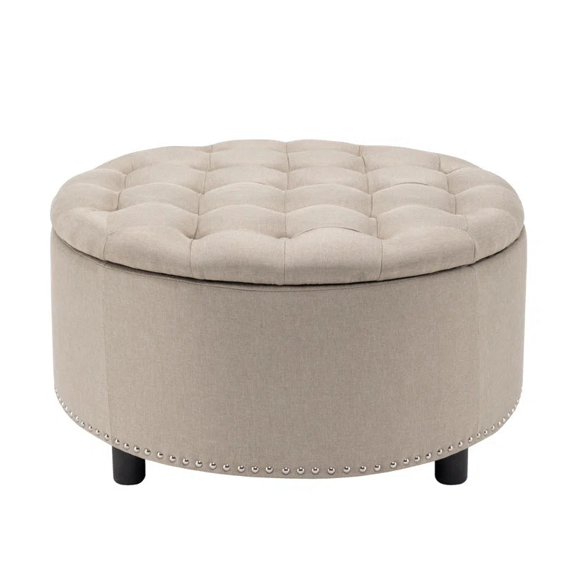 Fleety Fabric Ottoman In Ivory Cream Colour With Storage - Febonic Living