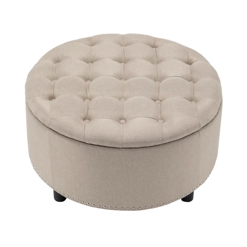 Fleety Fabric Ottoman In Ivory Cream Colour With Storage - Febonic Living