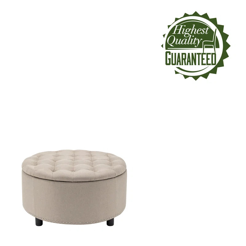 Fleety Fabric Ottoman In Ivory Cream Colour With Storage - Febonic Living