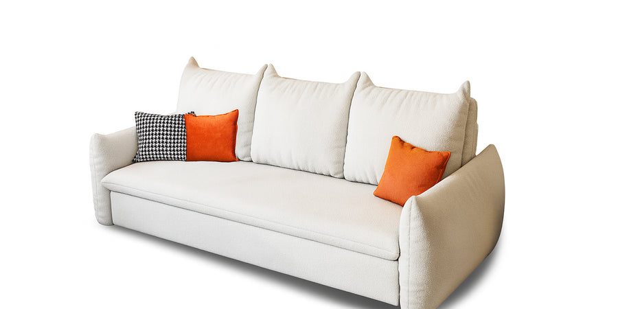 Allison Fabric 3 Seater Pull Out Sofa Cum Bed In Bright White Colour - Febonic Living