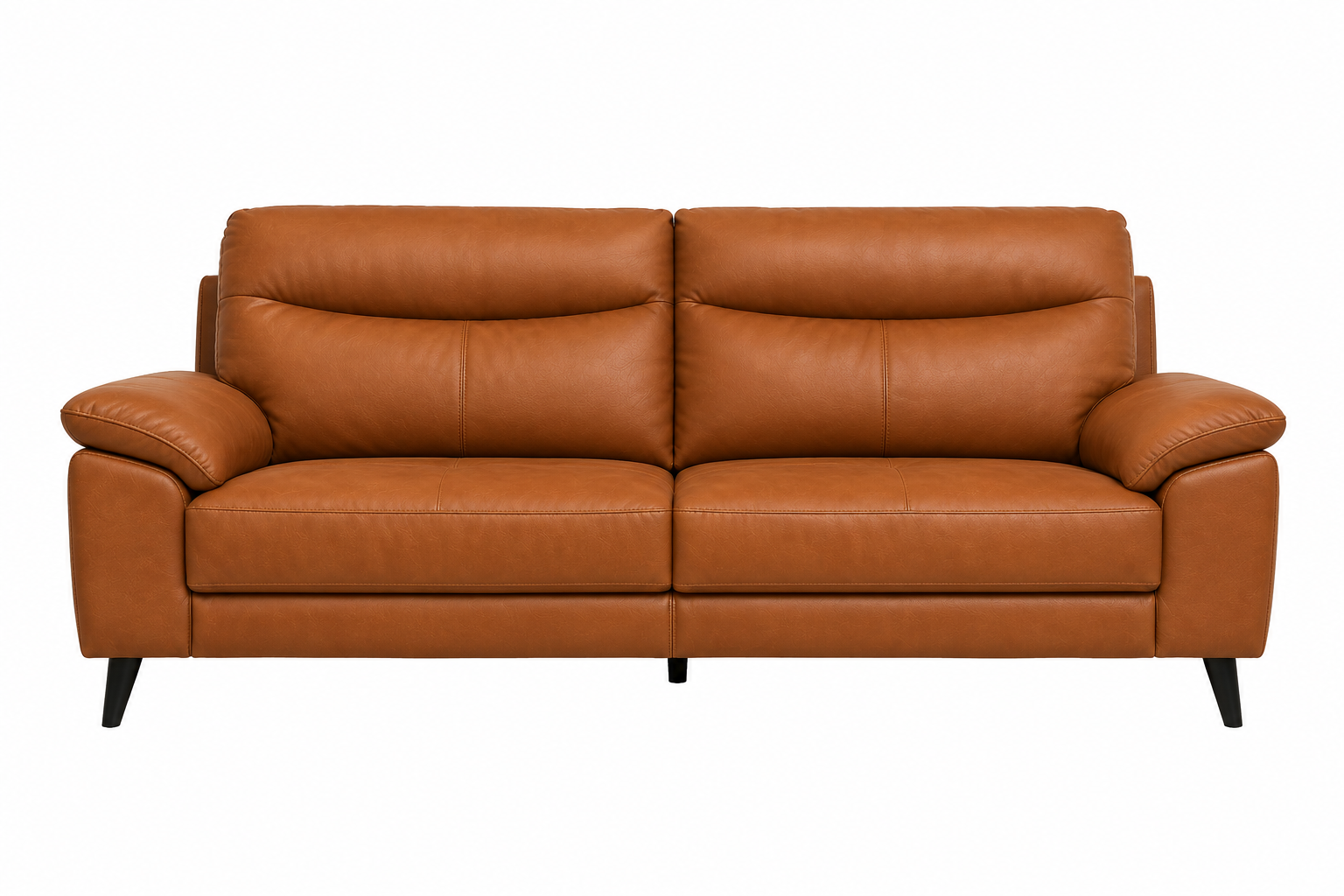 Alora 3-Seater Leatherette Sofa – Cognac Brown - Front View by Febonic Living