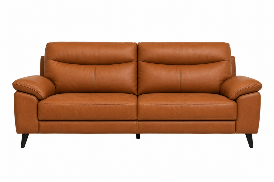 Alora 3-Seater Leatherette Sofa – Cognac Brown - Front View by Febonic Living