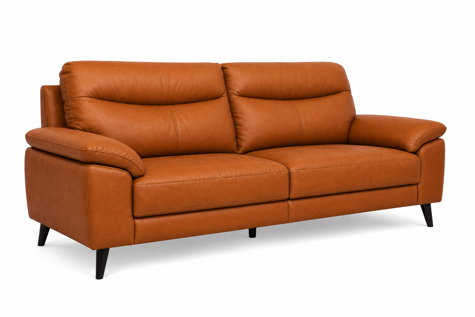 Alora 3-Seater Leatherette Sofa – Cognac Brown - Side View by Febonic Living