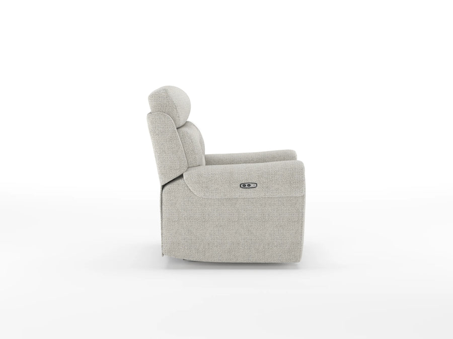 Alpeno 1 Seater Motorized Fabric Recliner - Bone Beige - Side View by Febonic Living