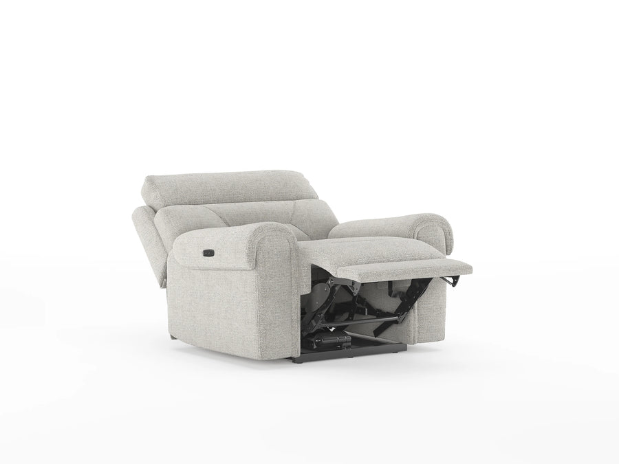 Alpeno Fabric 1 Seater Motorized Recliner In Bone Beige Colour - Reclined View by Febonic Living