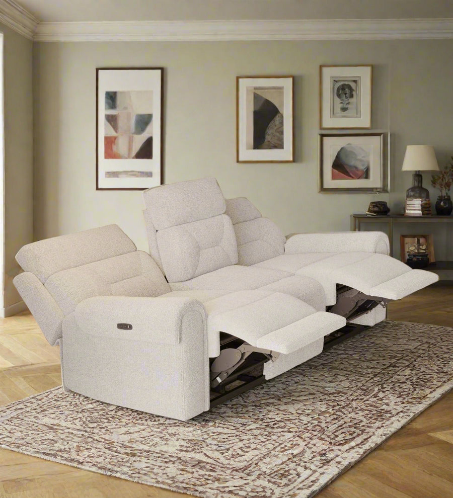 Alpeno  3 Seater Motorized Fabric Recliner - Bone Beige by Febonic Living