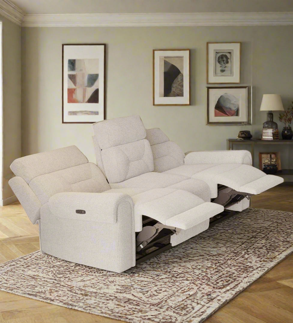 Alpeno Fabric 3 Seater Motorized Recliner In Bone Beige Colour