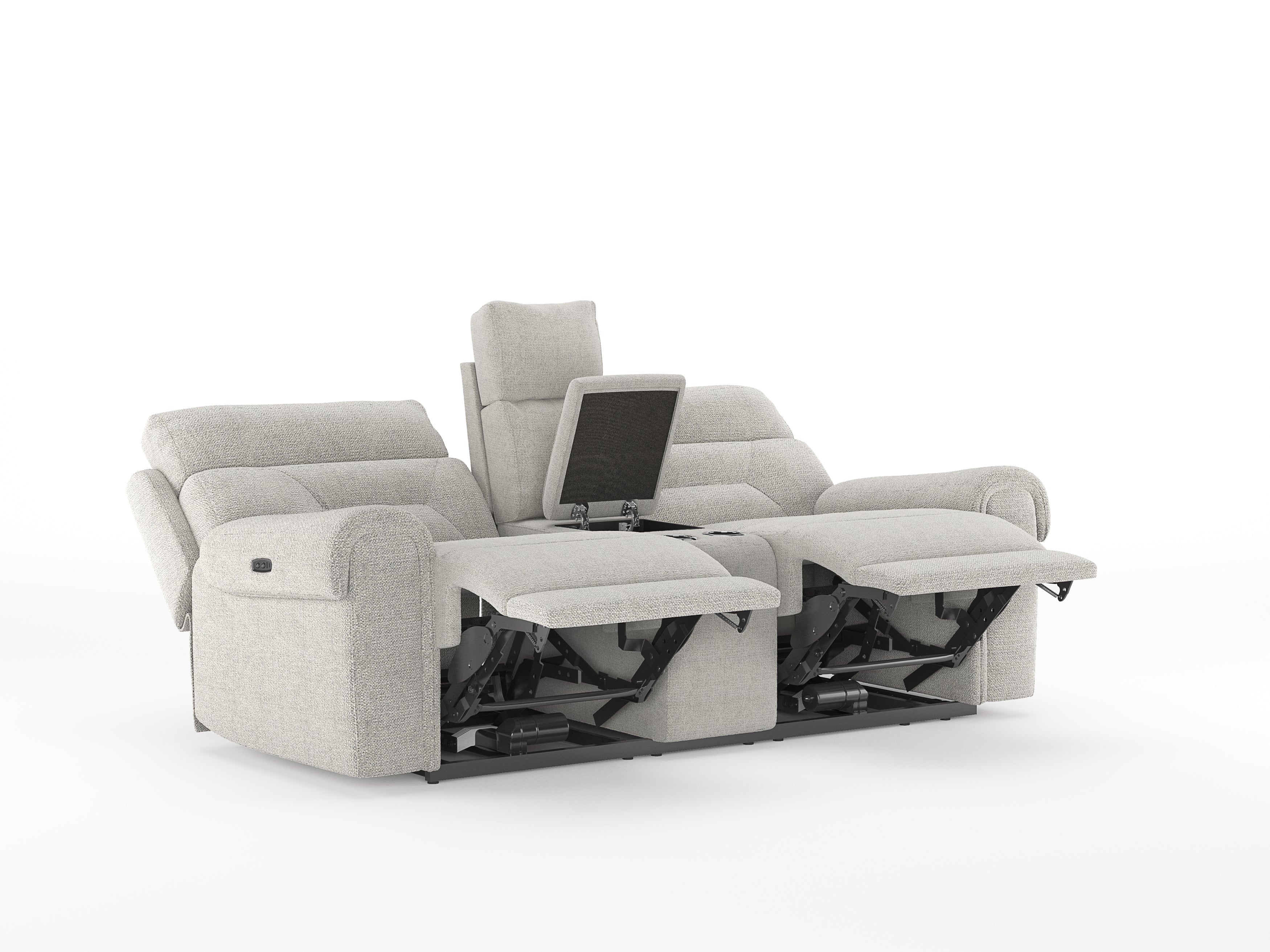 Alpeno Fabric 2 Seater Motorized Recliner In Bone Beige Colour - Reclined View by Febonic Living