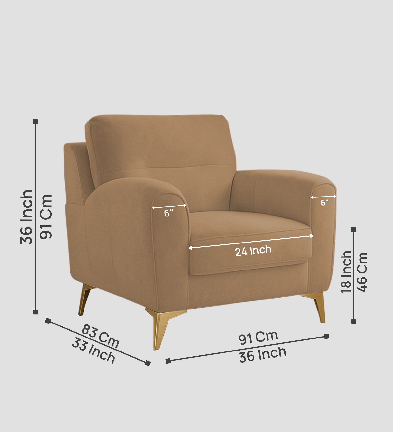 Alpine Fabric 1 Seater Sofa In Copper Brown Colour