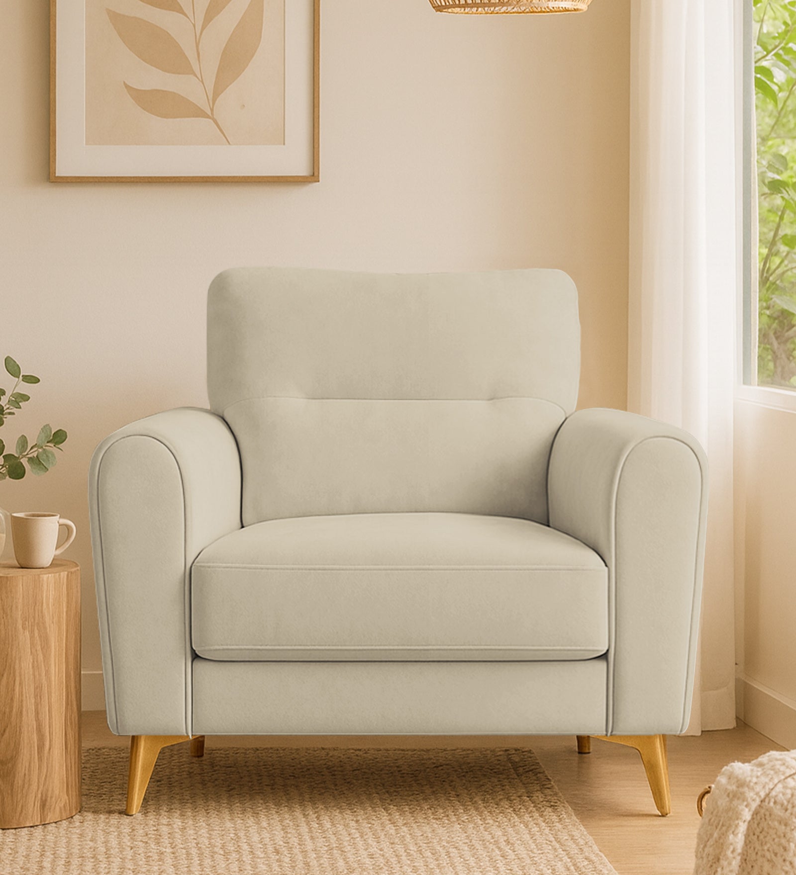 Alpine Fabric 1 Seater Sofa In Cotton Beige Colour