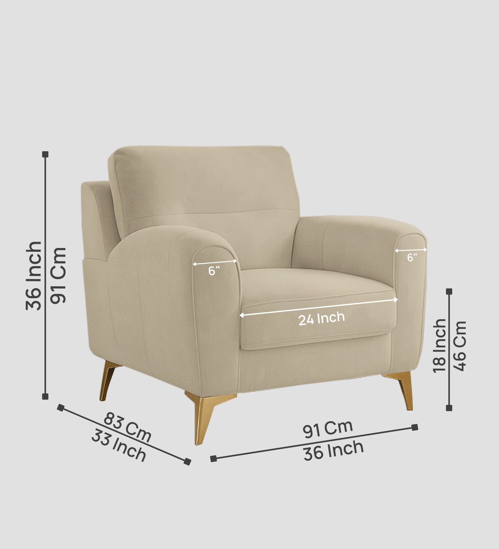 Alpine Fabric 1 Seater Sofa In Cotton Beige Colour