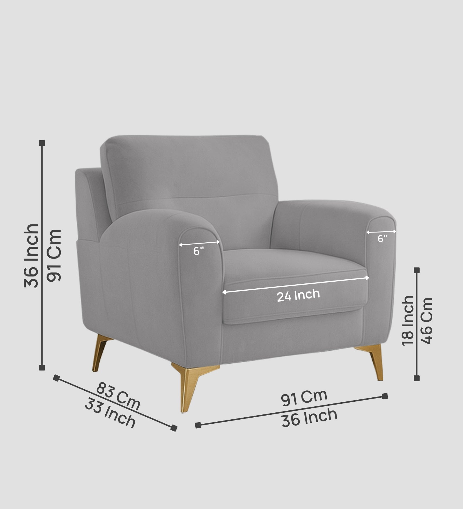 Alpine Fabric 1 Seater Sofa In Dim Grey Colour