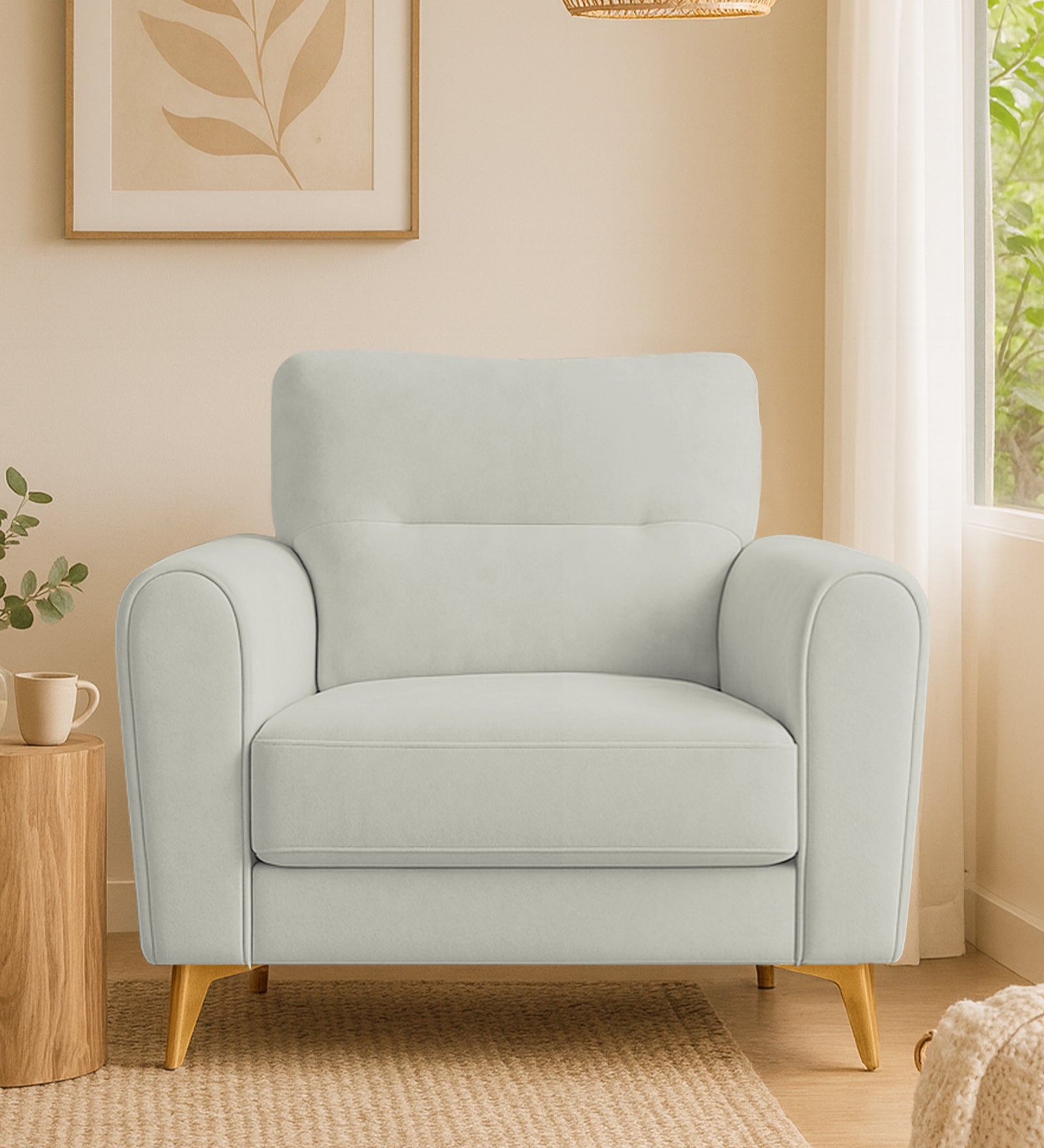 Alpine Fabric 1 Seater Sofa In Pearl White Colour