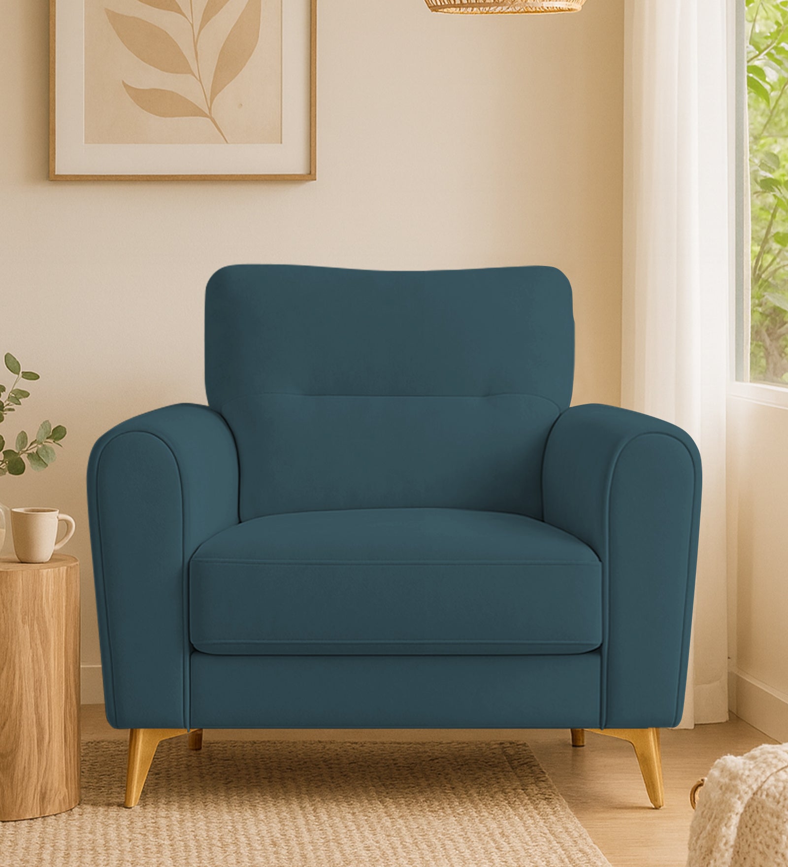 Alpine Fabric 1 Seater Sofa In Sea Blue Colour